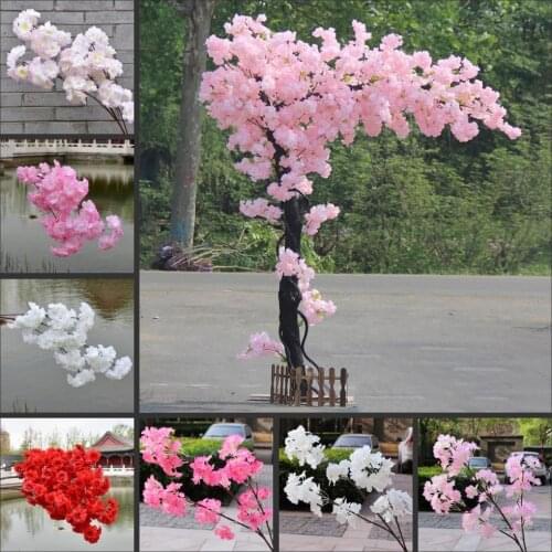 Fake Cherry Blossoms Artificial Flowers Branch Long Stem cherry Flowers DIY Wedding Decoration Home Balcony Wedding Faux Flowers