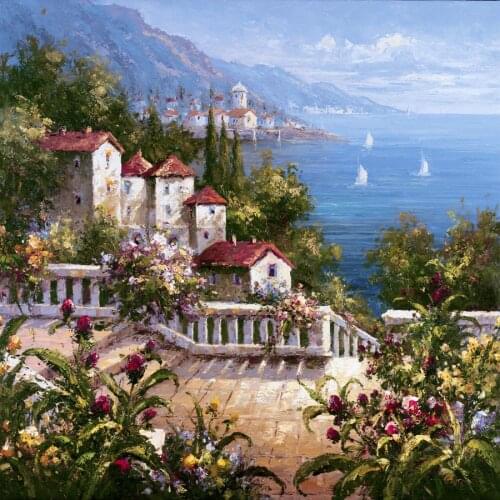Office wall art Mediterranean Arches Village landscapes oil Paintings hand-painted Canvas seascapes picture