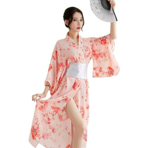 Cosplay Costume Sexi Women Erotic Sexy Lingerie Set Japanese Ladies Underwear Sex Sakura Printed Fabric Kimono Nightgown Kawaii
