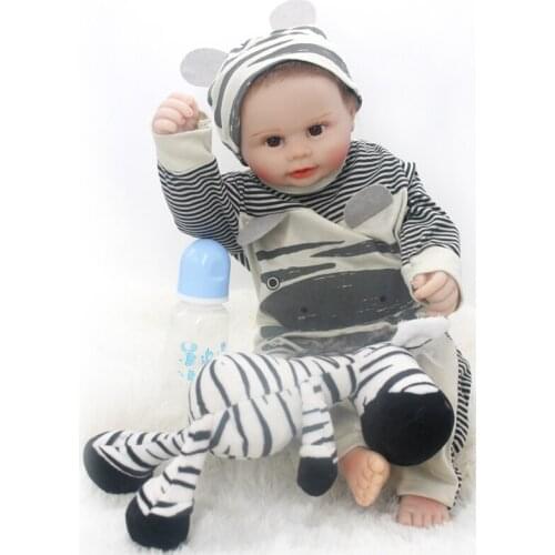 18 Inch 45cm Reborn Baby Doll Soft Silicone Body Cute Clothes Zebra Boy Brown Eyes Reality Touch Rebirth Dolls Children' Toy