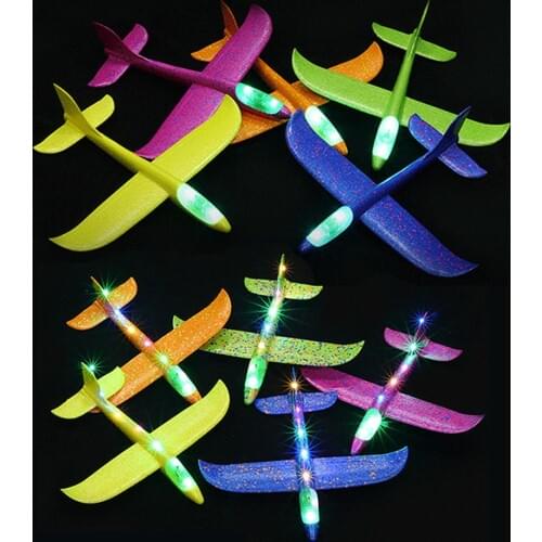 4pcs/set 48CM With LED Light Hand Throw Flying Glider 6 Colour Foam Plane Children Model Glider Free Fly Plane Toys