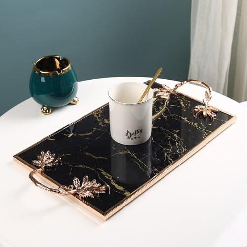 Metal Tray With Handle Nordic Kitchen Storage Tray Modern Home Decor Kitchen Accessories Desktop Dessert Snack Storage Plates