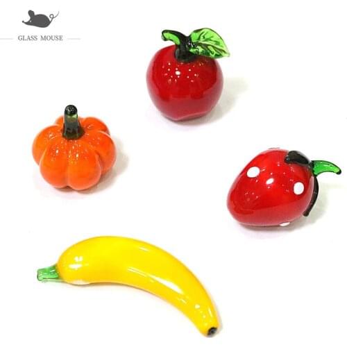 Handmade Murano Glass Strawberry Pumpkin Apple Banana Miniature Figurine Home Desk Decor Lovely Simulation Fruit Craft Ornaments