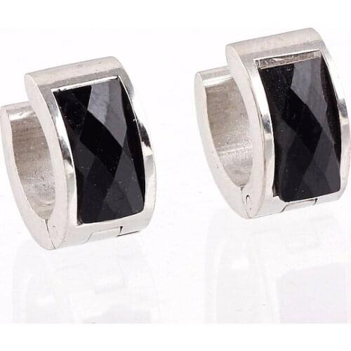 QianBei Fashion Black Silver Earring Men Round Stainless Steel Earrings Female Gift Jewelry Accessories For Women