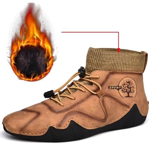 Men Winter Autumn Warm Platform Ankle Snow Boots Split With PU Leather Casual Dress Oxfords Shoes Male Handmade Outdoor Sneakers