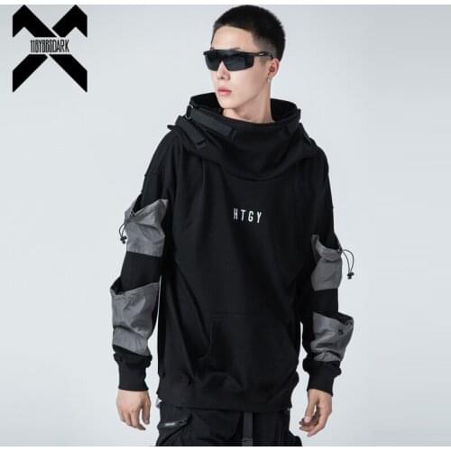Techwear Harajuku Hoodie and Sweatshirt Men Pockets Design Cotton Pullover Hip Hop Streetwear Black Clothing Tops WB262