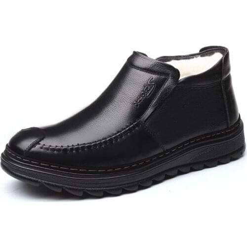 N62 Winter Mens Cotton Shoes Thickened Wool Cotton Shoes Mens Leather Dad Shoes Old Mans Cotton Shoes Warm Shoes Cotton Boots