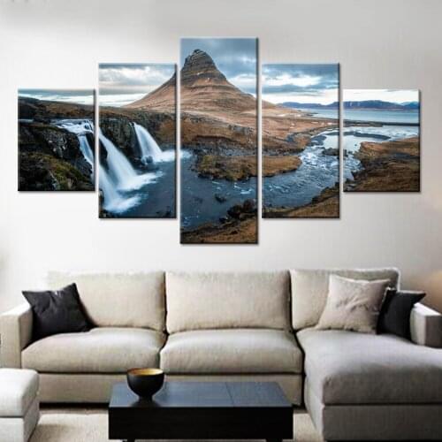 Wall Art Pictures 5 Pieces Hd Print Mountains Gulf Waterfall Natural Landscape Poster Home Decor Modern Canvas Painting No Frame