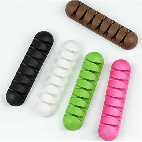 7 Holes USB Cable Organizer Cable Desktop Management Clamp Wire Winder Headphone Earphone Holder Cord Silicone Clip Phone Line