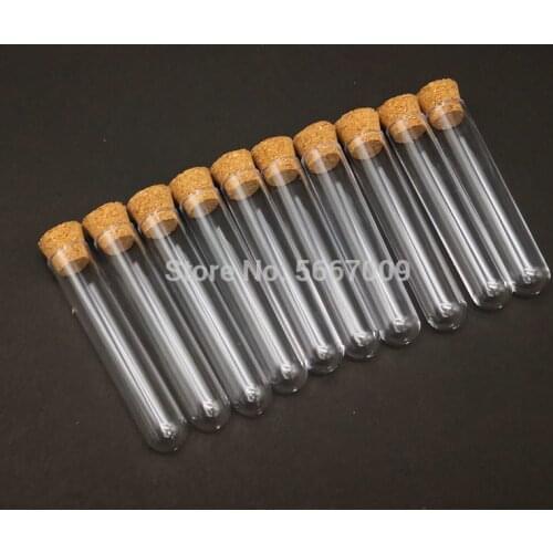 50pcs 12x60mm Lab Clear Plastic test tube with Cork Cap Stopper Round bottom Laboratory or Wedding favours Spice Tube