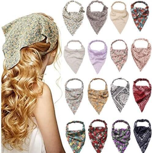 Summer Printting Hair Scarf Scrunchies Vintage Triangle Bandanas Hairband Headband Elastic Hair Bands Headwrap Hair Accessories