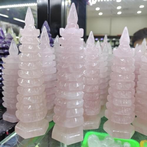 1pcs pink crystal natural mineral high quality clear linglong pagoda water quartz crystal fengshui household accessori