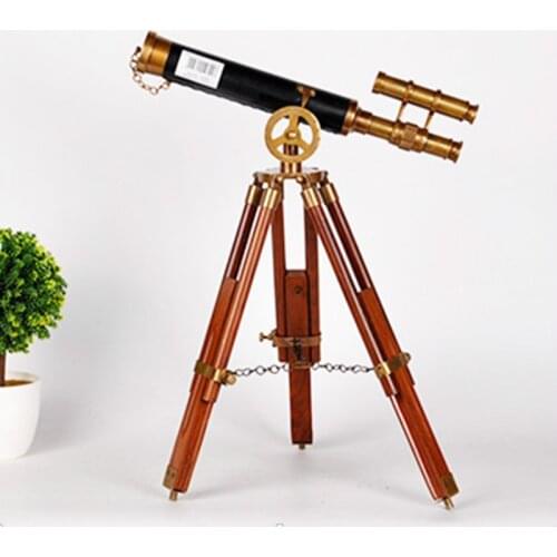 Handmade Brass Double-Headed Bracket Telescope High-Grade Home Ornament and Decoration Study Antique Collectibles Lucky Crafts