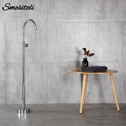 Free Standing Bathtub Mixer Tap Chrome and Black Brass Bathroom Faucet