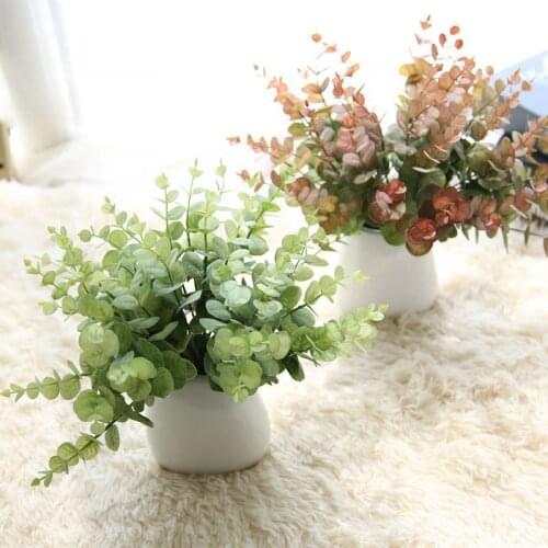 1pcs PE Eucalyptus Leaves Branches Stems Fake Flower Plant Ornament for DIY Wedding Shooting Prop Home Decoration Supplies