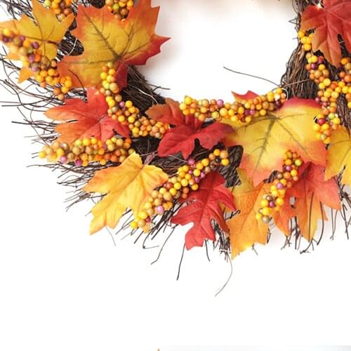 Halloween Thanksgiving Autumn Maple Leaves Berries Wreath Front Door Hanging Wreath Decor For Party Living Room Weddings Boosted