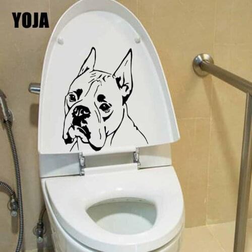 YOJA 18.7X22.9CM Intereting Toilet Decal Home Decor Wall Sticker Animals Dog Boxer Head Face T5-1596