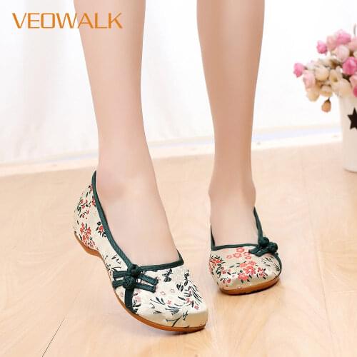 Veowalk Women Floral Printed Cotton Fabric Ballet Flats Vintage Ladies Casual Soft Canvas Slip-on Shoes ballerines femme