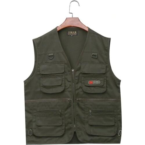 Mens Fishing Vest With Multi-Pocket Zip For Photography / Hunting / Travel Outdoor Sport Army Green Black