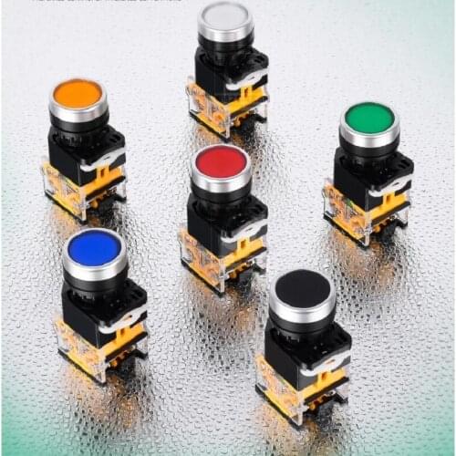 10pcs/lot Free Shipping 440V/10A DC/AC 4 Terminals DPST Push Button Momentary Press Switch 1NO+1NC Self Lock LA38-11BN BNZS 22MM