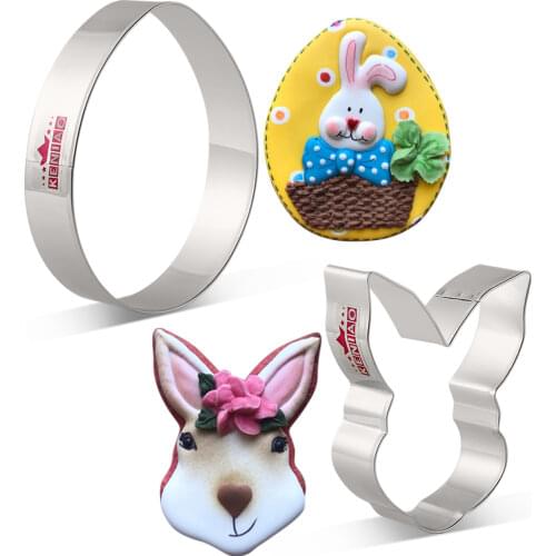 KENIAO Easter Cutters Set for Party - 2 Piece - Easter Egg and Bunny Face Biscuit / Fondant / Pastry Cutter - Stainless Steel
