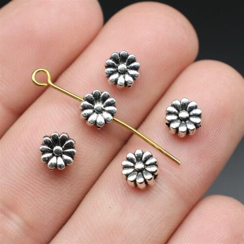 20pcs Flower Beads For Jewelry Making 7mm Antique Silver Color Jewelry Accessories DIY Handmade Craft