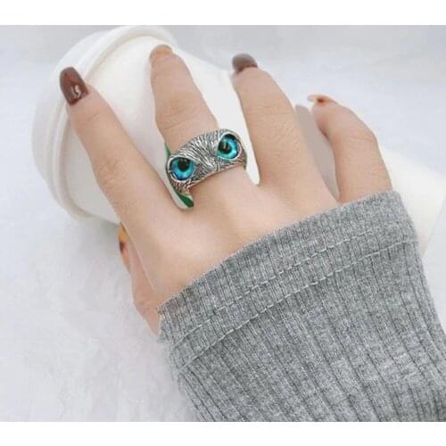 2021 Vintage Blue Eye Owl Ring Alloy Adjustable Open Finger Rings Men Women Punk Style Jewelry gifts dropshipping#38