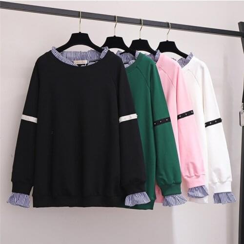 2020 Plus size XL-6XL Sweatshirts Women Autumn Winter False Two pieces Pullover Top Female Casual Plus velvet Sportswear G854