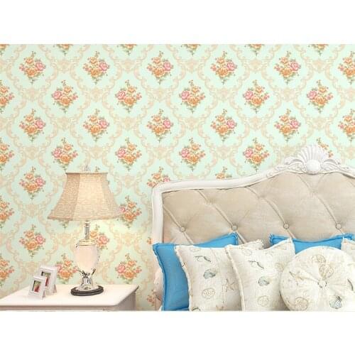 3D European Pastoral Big Floral Wallpaper Flocked Non-woven Wall Paper for Wedding Room Living Room Background Wallcovering 10M