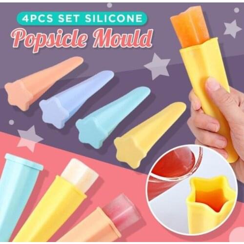 4 Colors Set Popsicle Mold Silicone Ice Cream Popsicle Mold Food Grade Ice Cream Candy Bar Mold Kitchen Household Accessories