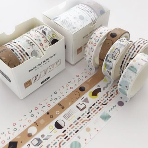 5 pcs/set Cute Grid Washi Tape Decorative Adhesive Tapes Solid Color Masking Tape for Stickers Scrapbooking Diary DIY Stationery
