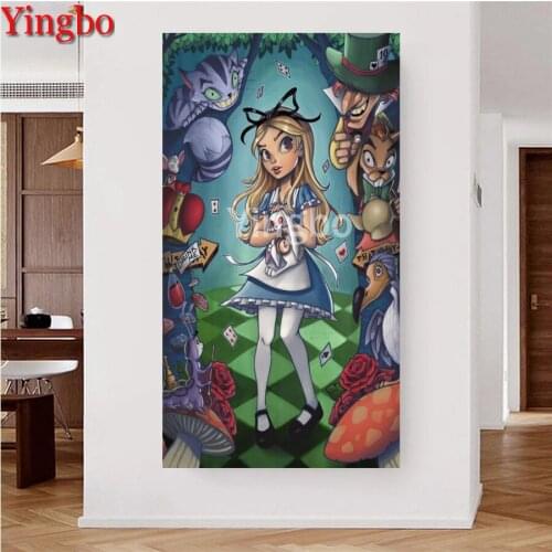 5D DIY Diamond Painting Full Square Round Drill Cartoon In Wonderland Embroidery Cross Stitch Cartoon Girl Alice Cat Home Decor