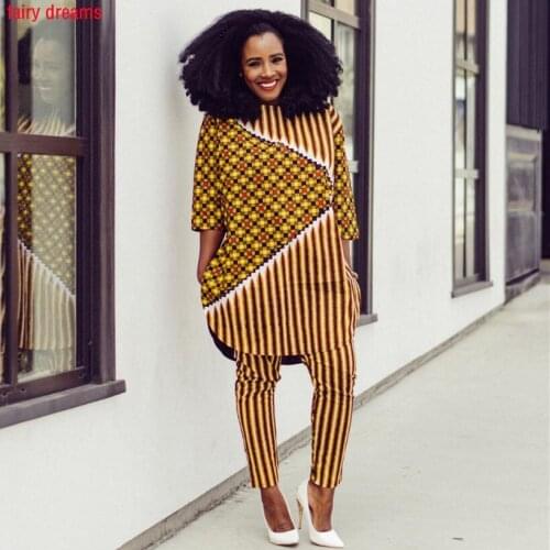 2 Piece Set For Women Shirt And Pants Suit Dress Dashiki Ankara Ropa Dama Traditional African Clothing Print Long Tops Trousers