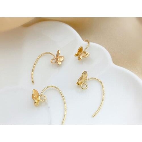 Copper-plated 18K real gold accessories with three-dimensional butterfly one-side closing earrings DIY earring materials