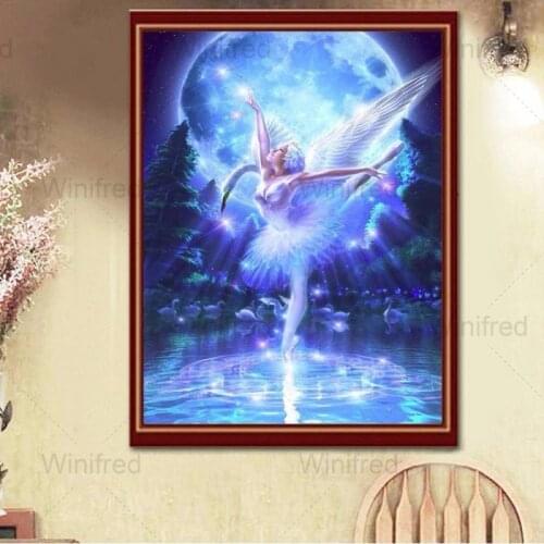 DIY Diamond Painting Embroidery Ballet Girl Swan Lake Night Scenery Cross Stitch Kit Diamond Mosaic Wall Decoration Art Gift