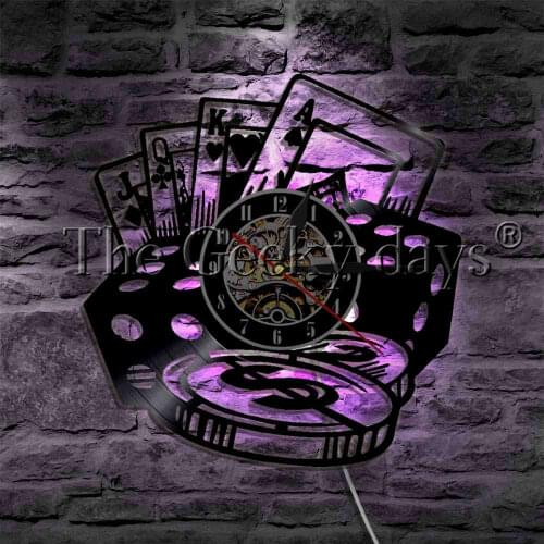 Gambling Poker Dice Vinyl Record Wall Clock LED Night Lamp Poker Chip Decorative Lighting For Set Poker Player Gift