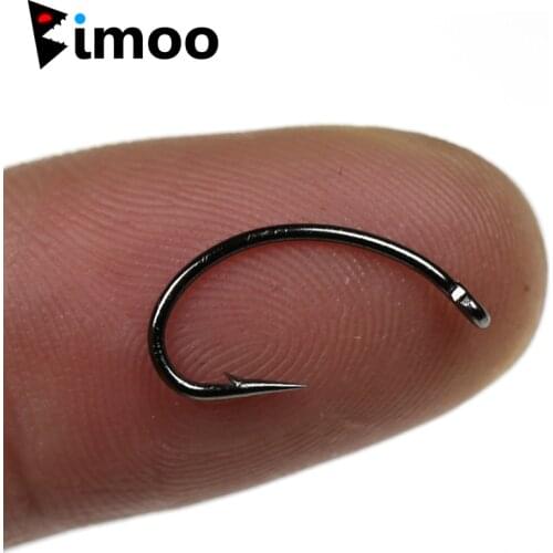 Bimoo 100pcs Classic Curved Shank Barbed Fly Tying Caddis Egg Fly Shrimp Grubs Emerger Mayfly Nymph Hooks Black Nickel #8-#16