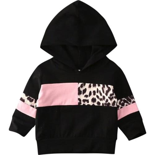 Toddler Girls Black Hoodie Leopard Printed Baby Girl Hoodies Spring Autumn Long Sleeve For Kids Sweatshirt 6M-5Y