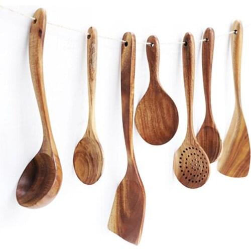 Hand-polished Wooden Tableware Spoon Filter Soup Skimmer Cooking Spoon Scoop Chinese Style Kitchen Cooking dinner Set