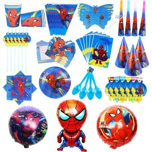 Disney New Spiderman Style Paper Cups Plates Straws Bags Tablecloth Decorations Tableware Sets Kids Party Birthday Supplies