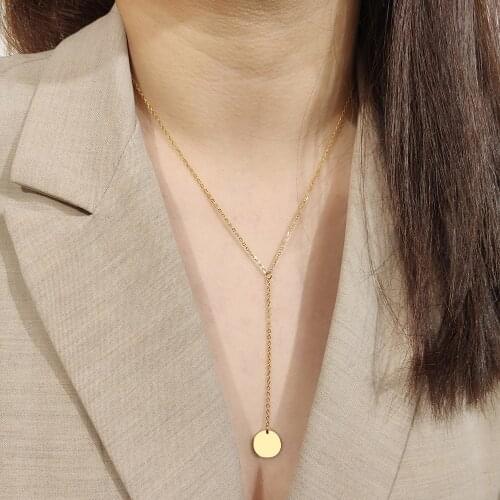 DOTIFI For Women Disc Pendant Long Chain Necklace Stainless Steel New Design Gold and Silver Color Jewellery