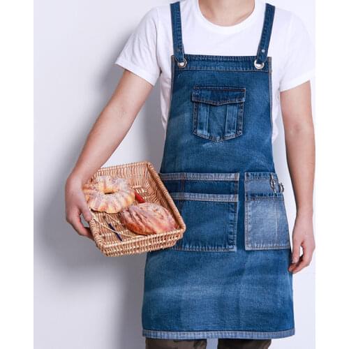 Denim Apron Home Kitchen Work Flower Shop Restaurant Baking Men and Women Overalls Art Students