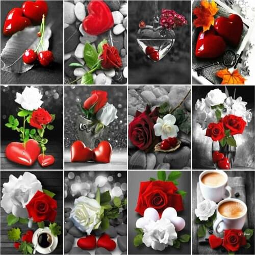 HUACAN Painting By Numbers Rose Flower Drawing On Canvas Paint By Number Black Red Heart Handpainted Wall Arts