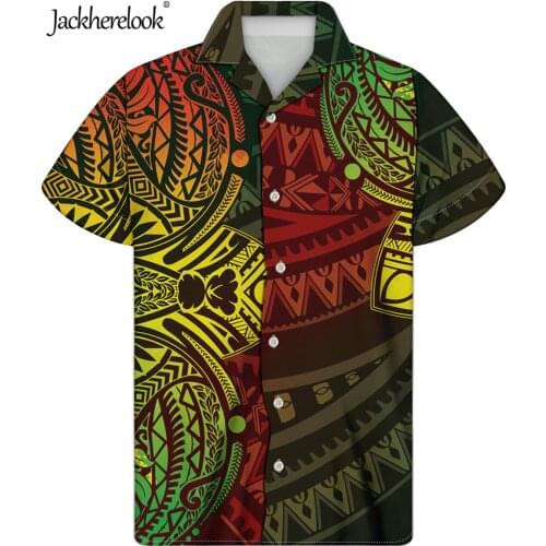 Jackherelook Gradient Polynesian Hawaii Top Chemise Samoa Floral Print Casual Short Sleeve Shirts for Mens Plus Size Clothes