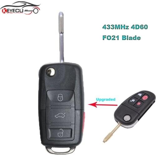 KEYECU 433MHz 4D60 Chip Upgraded Flip Remote Key for Jaguar XK XKR 2011 X-Type S-Type Uncut FO21 Blade