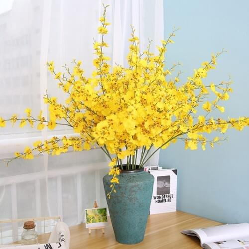 1PC Valentines Day Gifts Handmade Beautiful Wedding Artificial Yellow Flowers Oncidium For Wedding Party Home Table Decoration