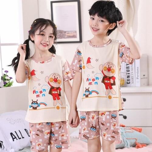 Hot sell 2021 Childrens Pajamas Boys Cotton Short-sleeved Summer Girls Wear Home Clothes Set Kids Shorts Sleepwear Sets