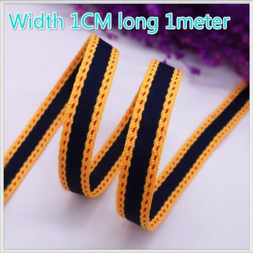 Hot 1cm Width Deep blue Yellow edge polyester Printed Ribbon Handmade Sewing Gift Packing DIY Garment Accessories long 1meter