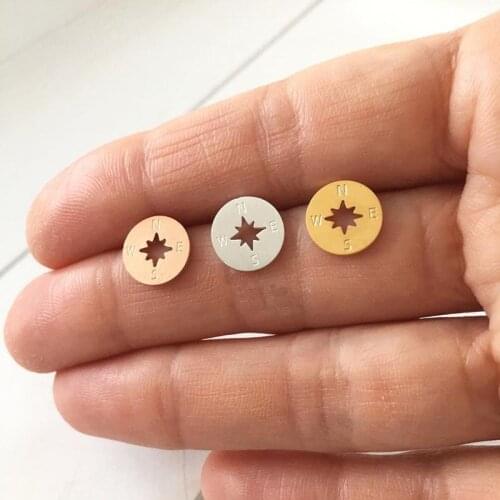 Minimal Rose Gold Color Disc Cut Out Compass Earrings Stainless Steel Womens Fashion Small Stud Earring Bijoux Femme 2020