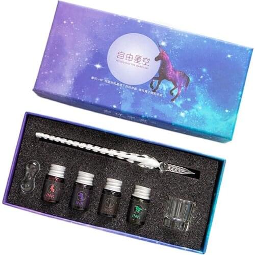 Glass Fountain Dip Pen Set Art Portable Color Ink Signature Sign Student Gift Calligraphy Set School Supplies стакан для ручек